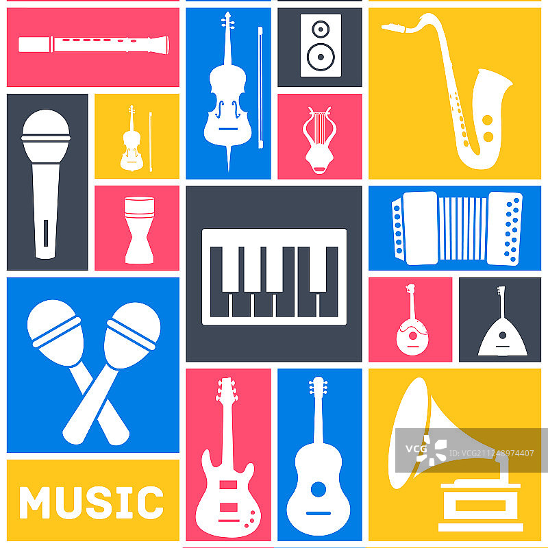 复古扁平乐器图标图片素材