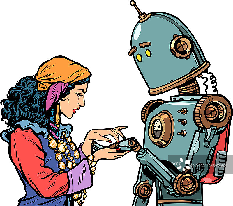 吉普赛人通过机器人之手占卜图片素材