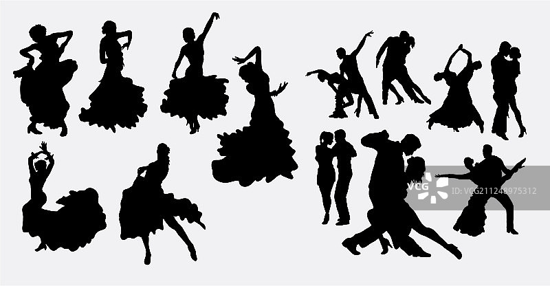 探戈情侣和拉丁舞者剪影图片素材