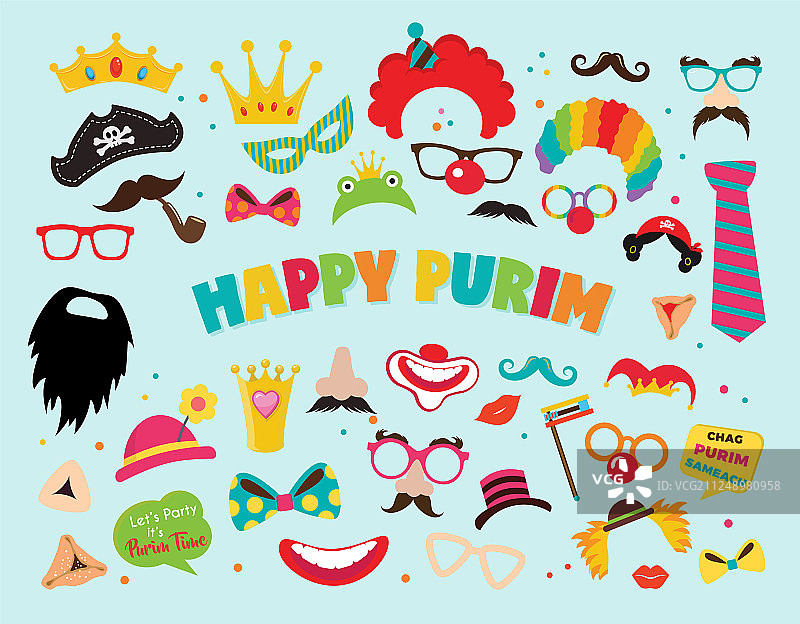 快乐的普林节派对套装 - 带有拍照道具图片素材