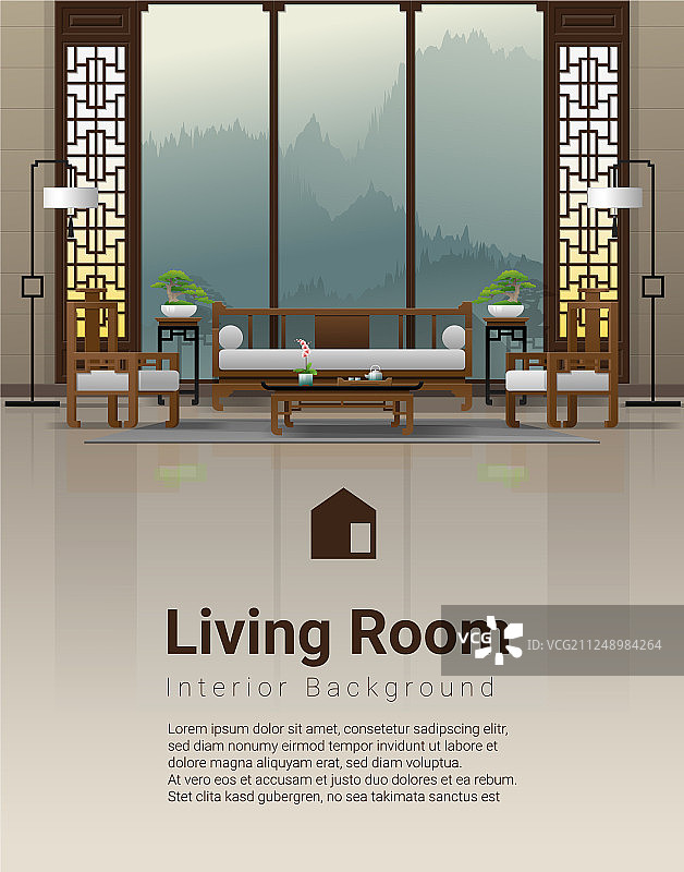 中国风豪华客厅背景图片素材