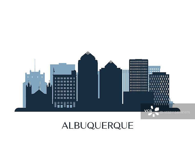 阿尔伯克基天际线单色剪影图片素材
