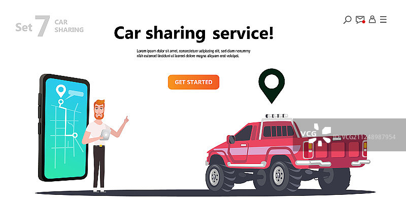 智能手机屏幕上的在线汽车共享地图图片素材