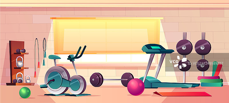 带有跑步机和自行车的健身房背景图片素材