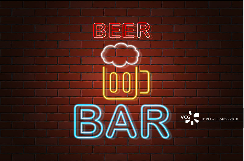 砖墙上的霓虹灯啤酒吧招牌图片素材