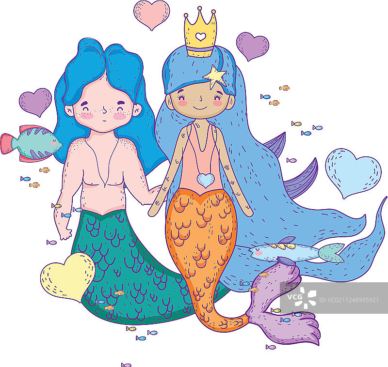 情侣美人鱼与爱心图片素材