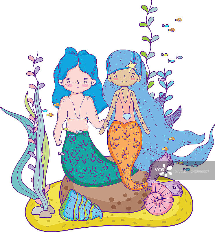 美人鱼情侣海底场景图片素材
