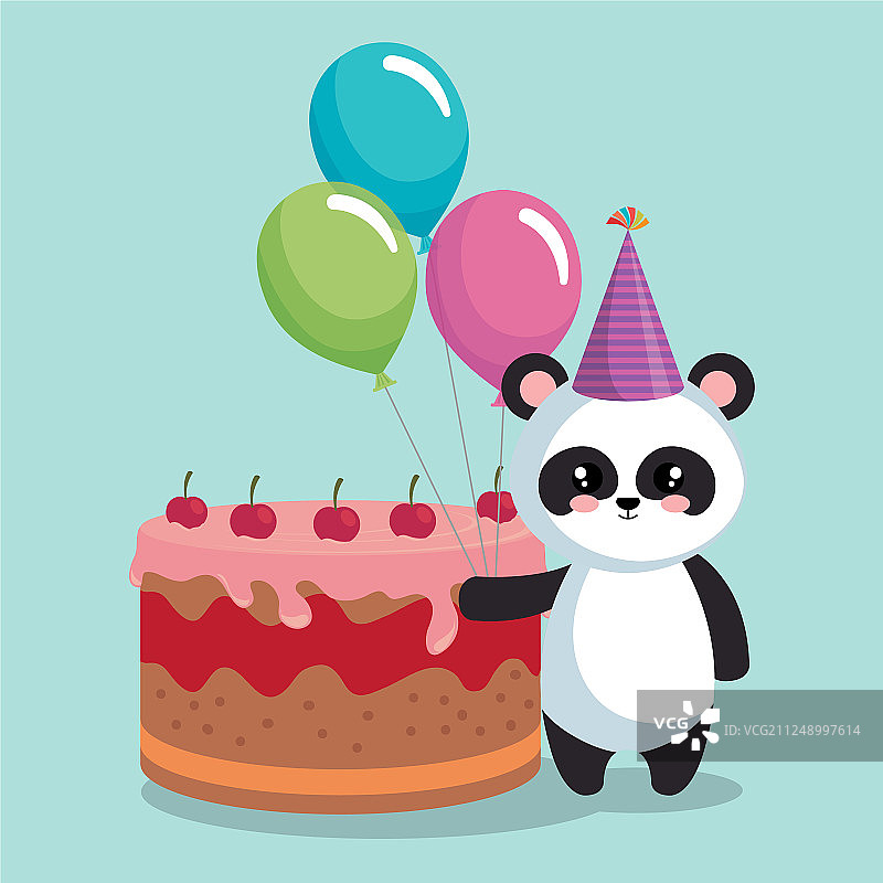 可爱的熊猫熊与美味的蛋糕图片素材