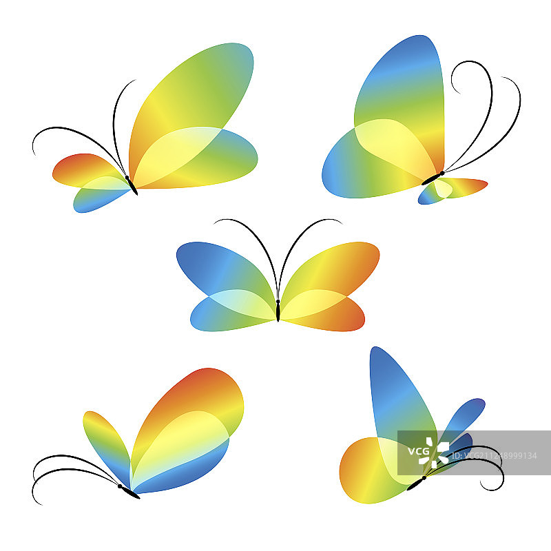 抽象彩色蝴蝶集合图片素材
