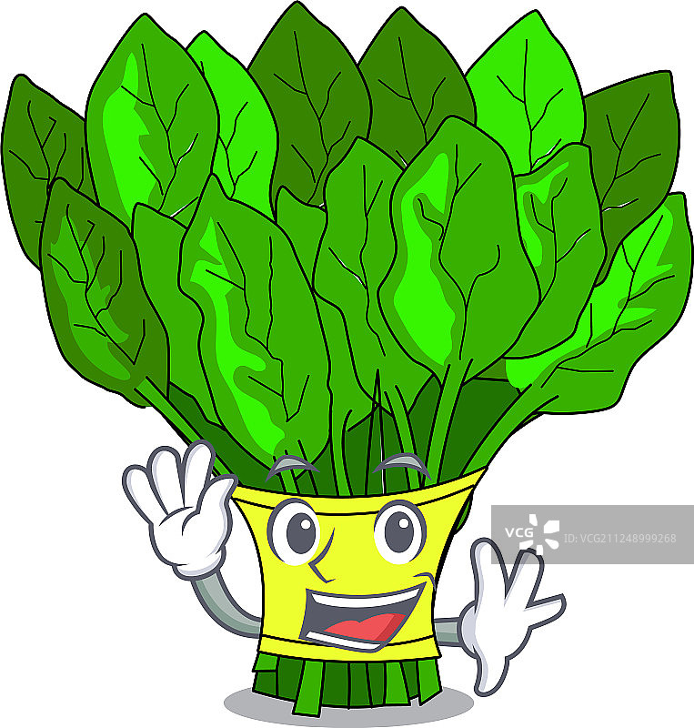 卡通盘子上飘扬的蔬菜菠菜图片素材