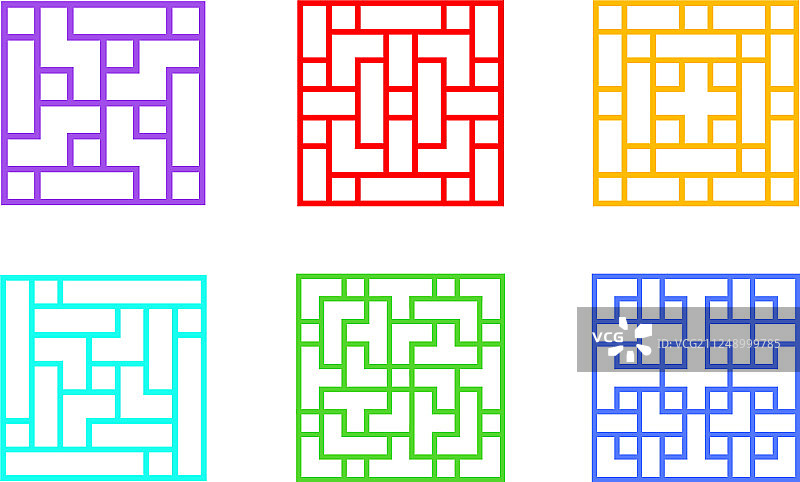 中式方形窗框图案套装图片素材