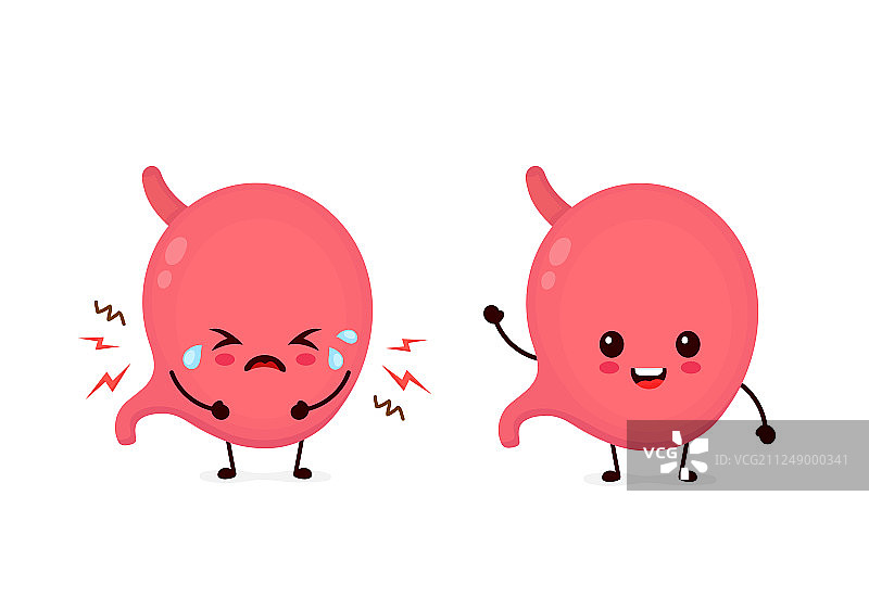 悲伤的生病哭泣和健康的胃图片素材