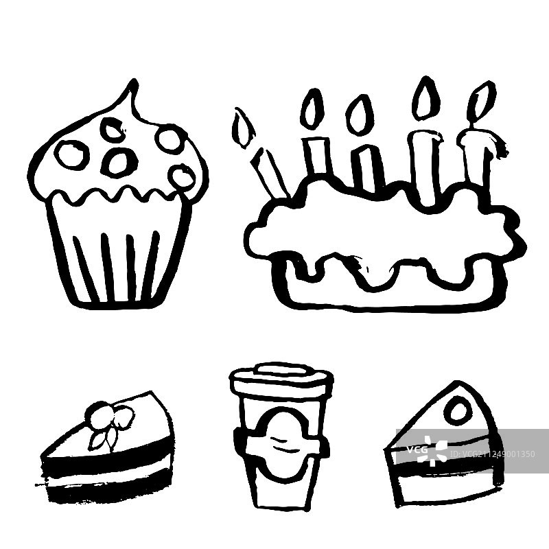 生日蛋糕咖啡纸杯蛋糕Grunge图标集图片素材
