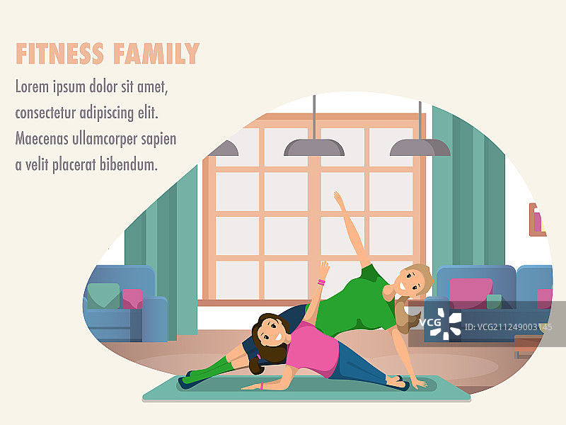 快乐的女人和孩子进行健身训练图片素材