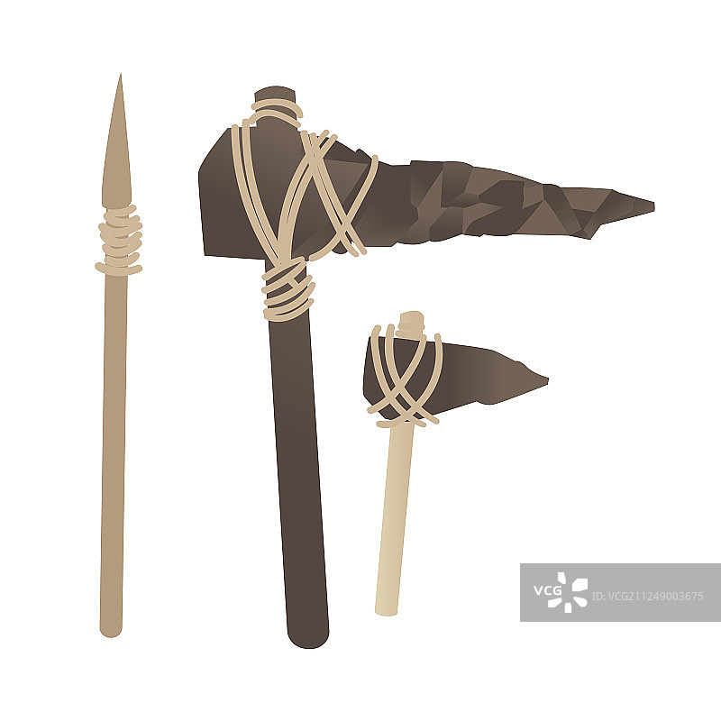 石器时代原始工具：斧头、锤子和长矛图片素材