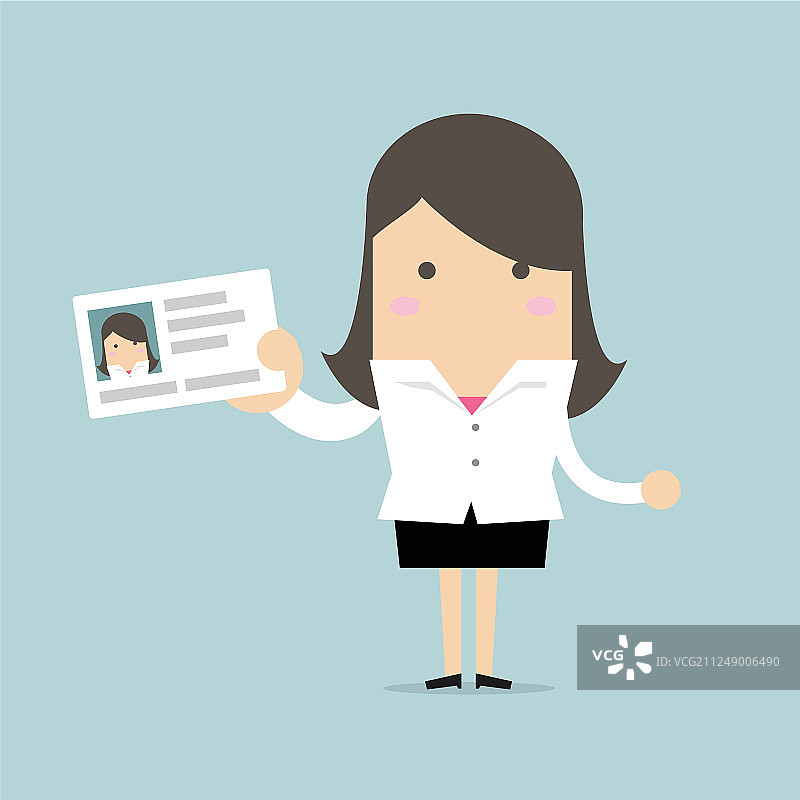 手持身份证的女商人（扁平风格）图片素材