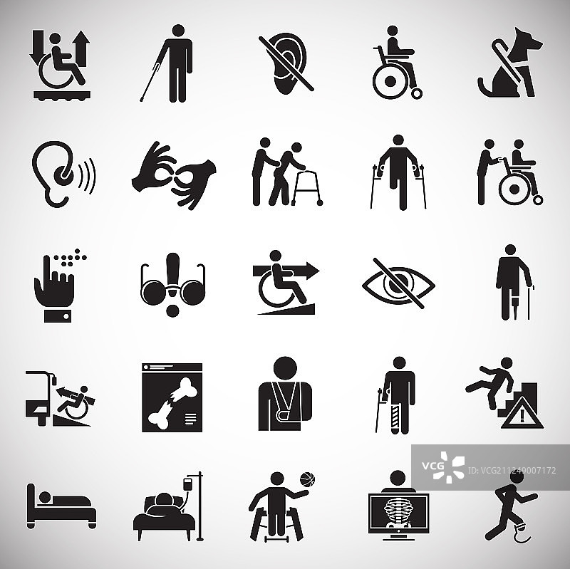白色背景上的残疾图标集图片素材