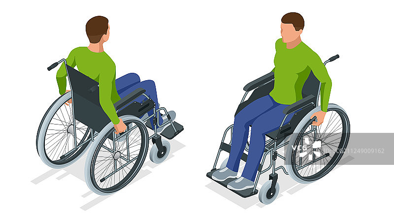 2.5D坐轮椅的男人使用坡道图片素材