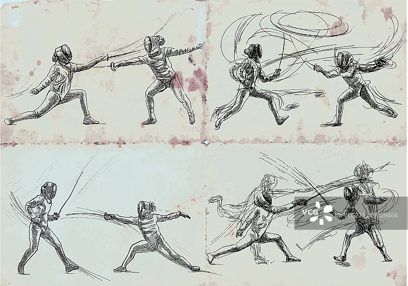 手绘击剑合集图片素材