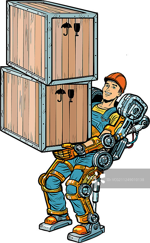 在外骨骼中工作的集装箱装载机图片素材