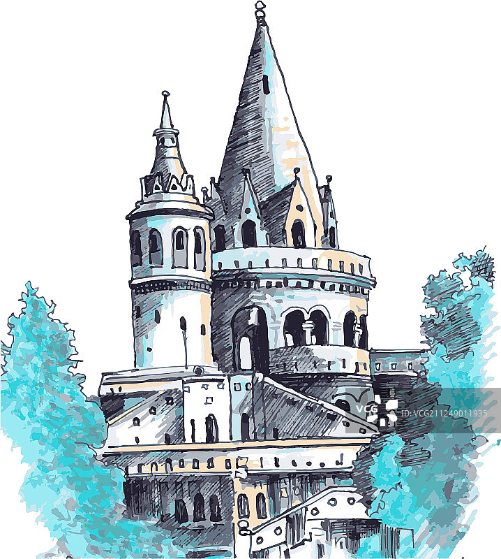 水彩中世纪城堡艺术图片素材