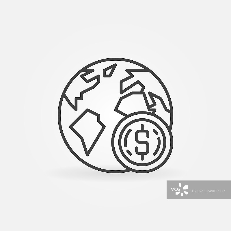 细线条风格的地球与硬币图标图片素材