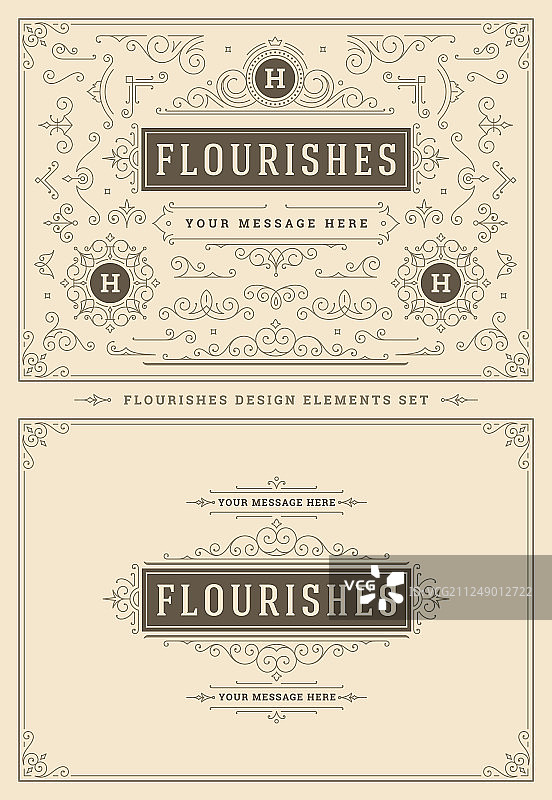 复古装饰漩涡和卷轴图片素材