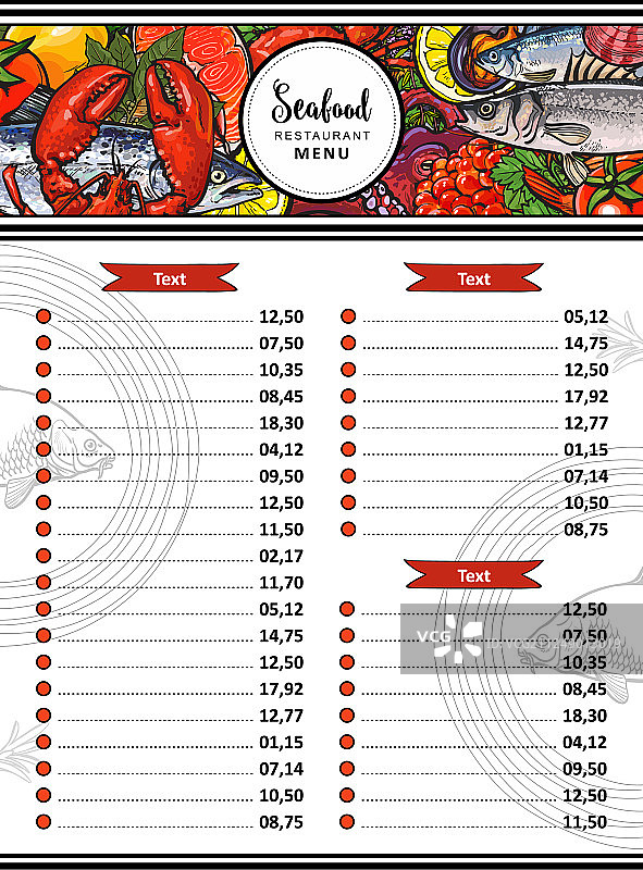 海鲜餐厅咖啡馆菜单设计图片素材