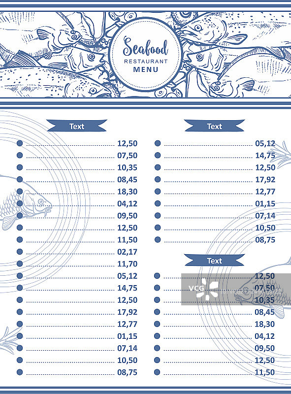 海鲜餐厅咖啡馆菜单设计图片素材
