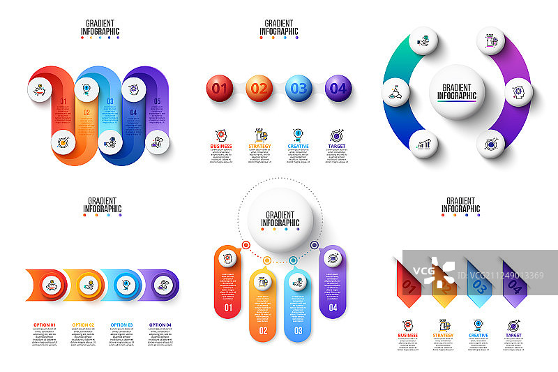 具有4、5和6的渐变信息图表集图片素材