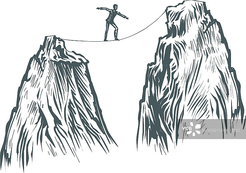 商人在山里走钢丝图片素材