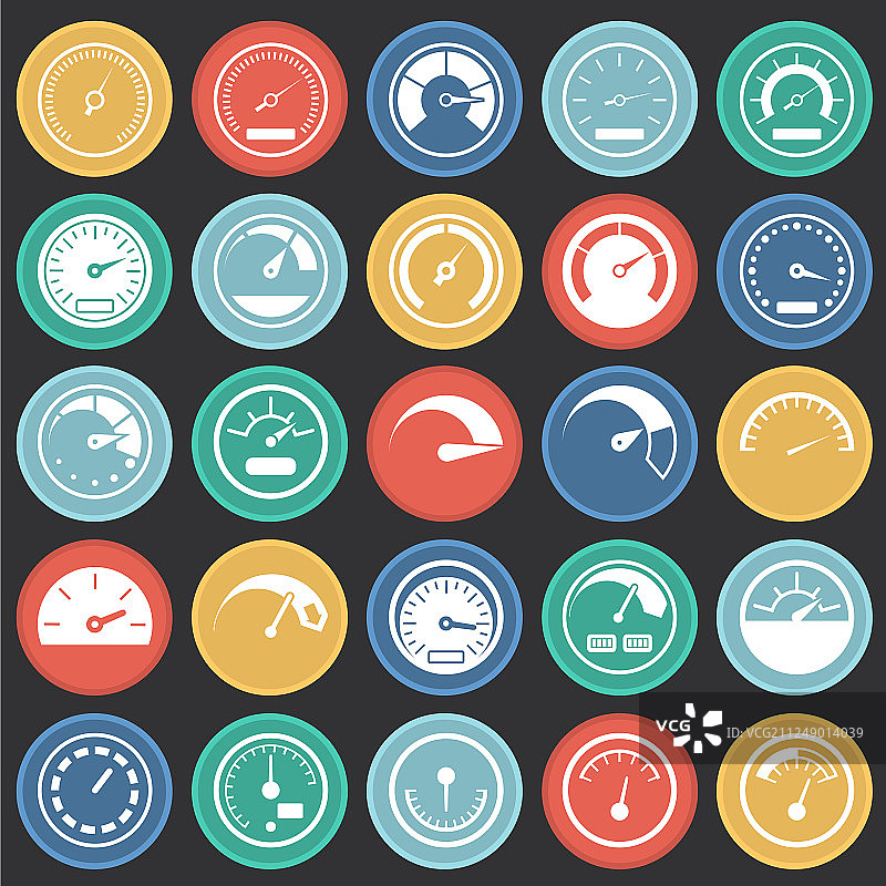 彩色圆圈上的模拟仪表图片素材