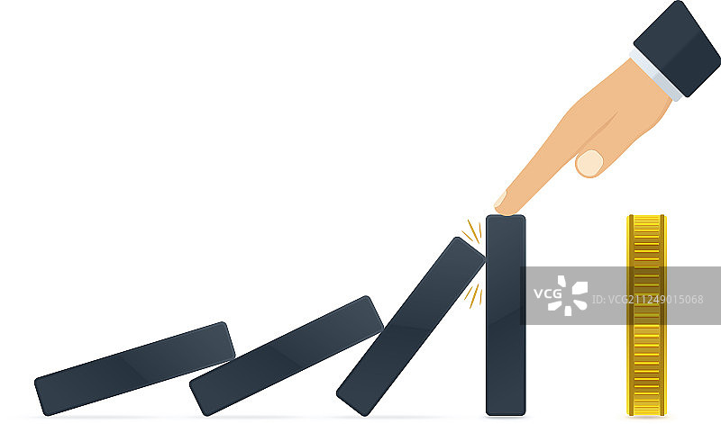 试图阻止多米诺骨牌倒塌的手图片素材