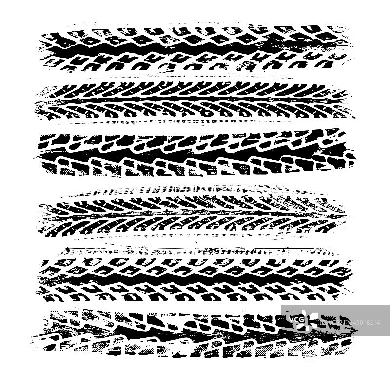 6个逼真的橡胶轮胎痕迹印记图片素材