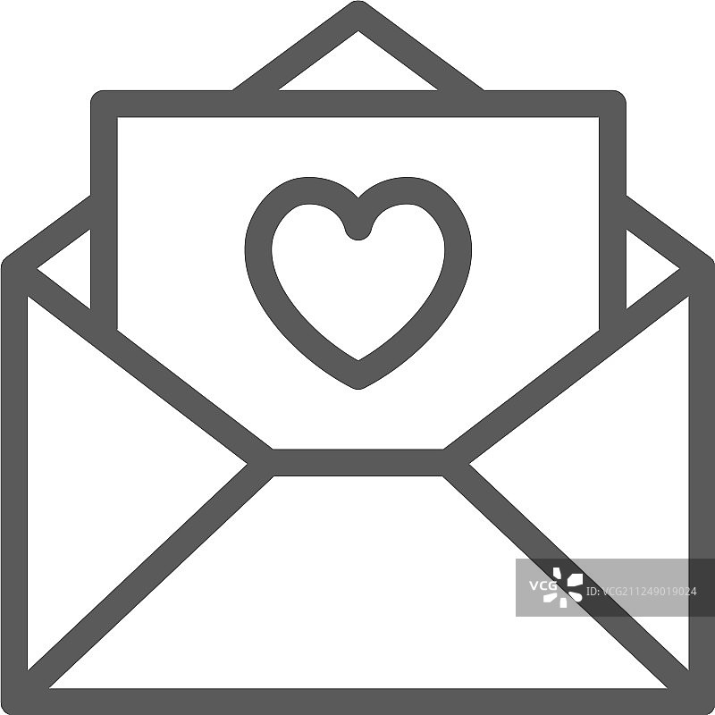 带有爱心情人节线条的情书图标图片素材