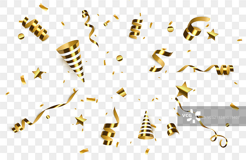 带有派对礼炮的金色纸屑图片素材