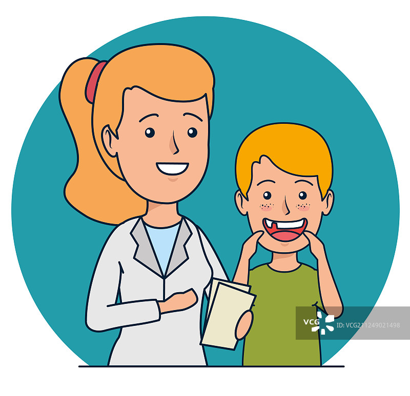 女牙医和接受牙齿护理的男患者图片素材