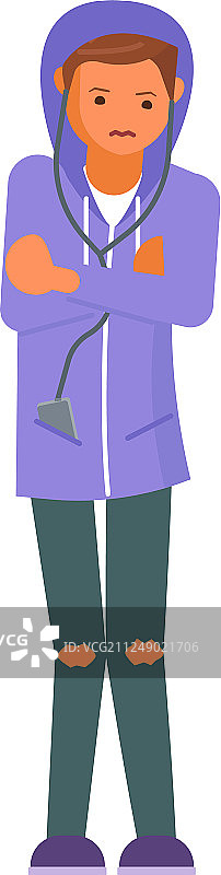 寒冷的冬天里，男孩冻得瑟瑟发抖图片素材