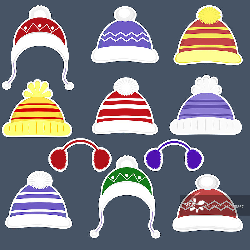 男孩的各种帽子贴纸套装图片素材