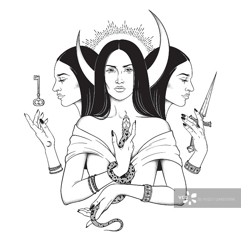 三重月亮女神赫卡忒古希腊图片素材