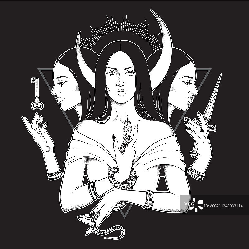 三重月亮女神赫卡忒古希腊图片素材