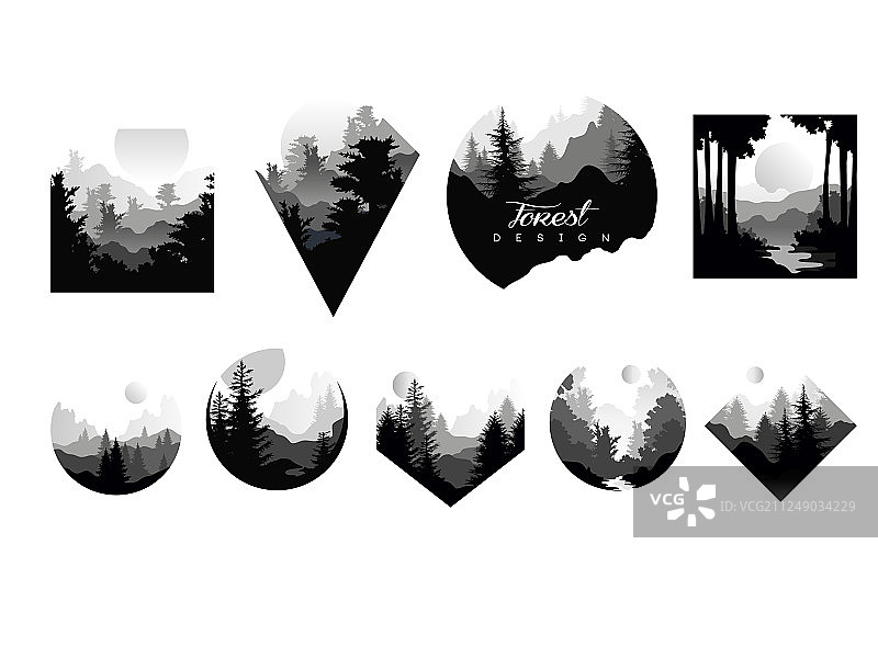 带荒野图案的单色几何logo图片素材