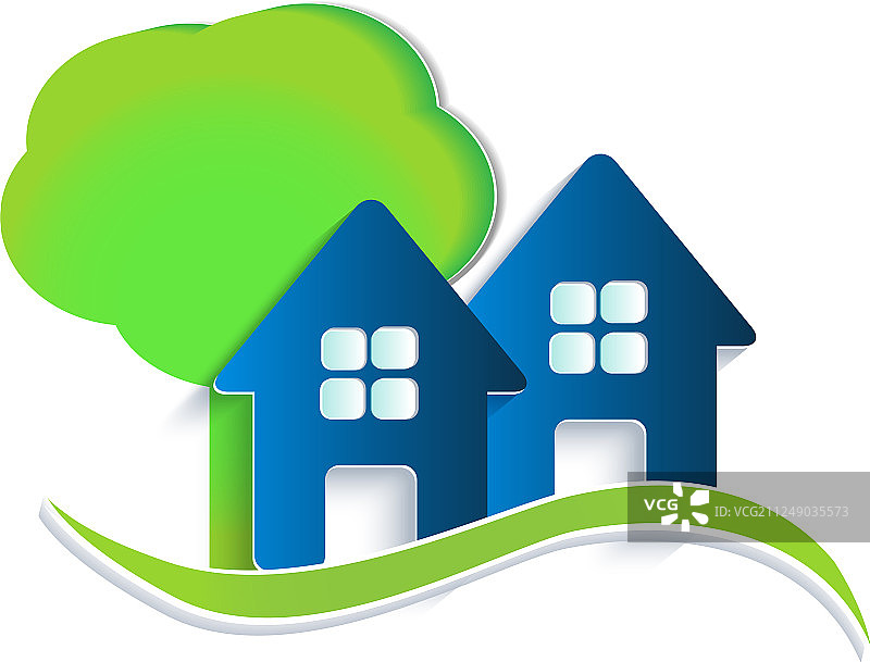 房屋树木波浪组合logo图片素材