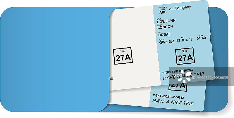 登机牌装在蓝色信封里图片素材