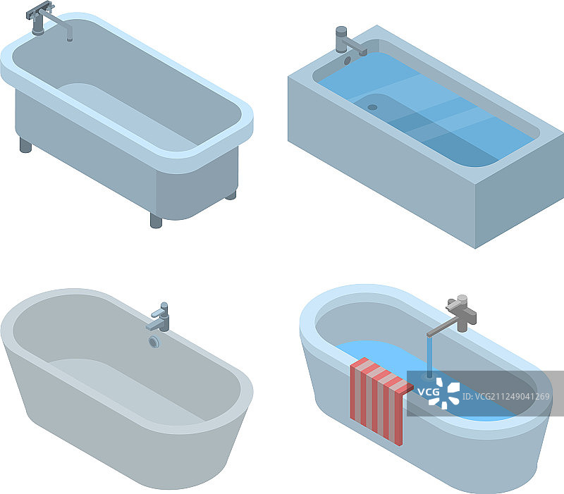 2.5D风格浴缸图标合集图片素材