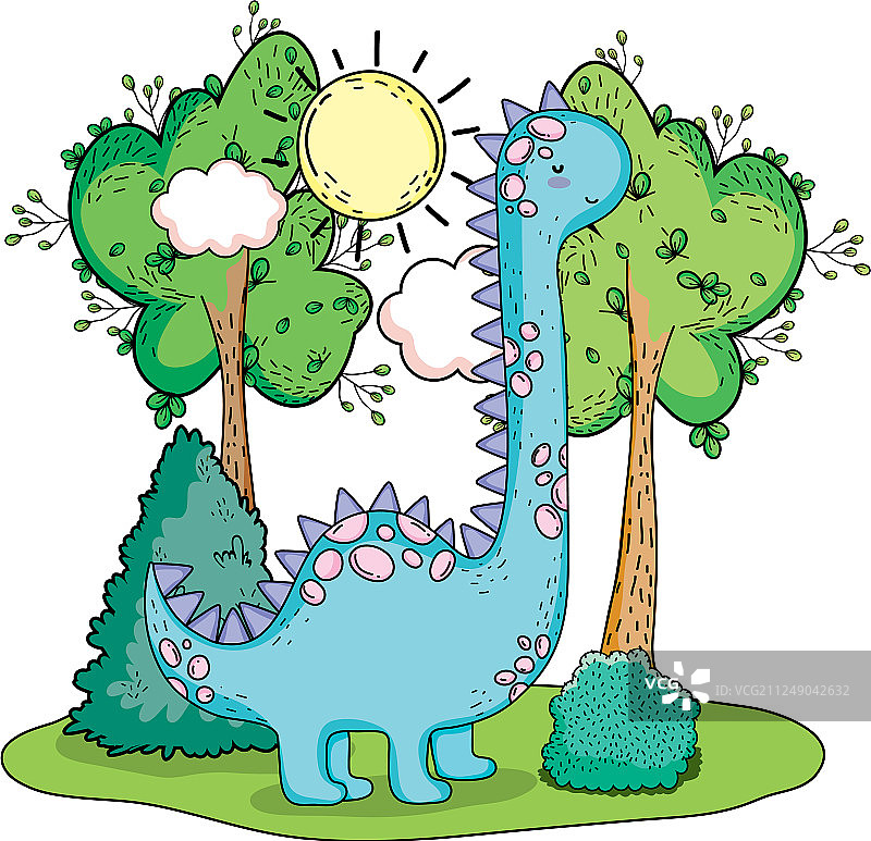 风景中带着树的可爱雷龙图片素材