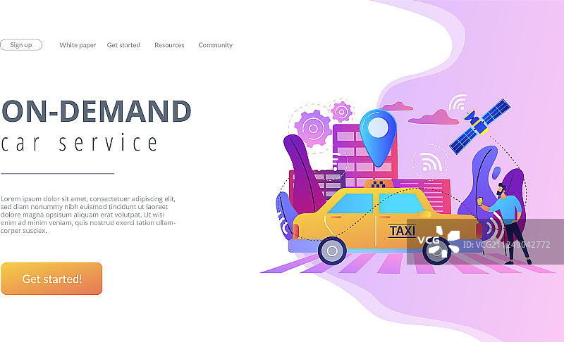 自动驾驶出租车概念着陆页图片素材