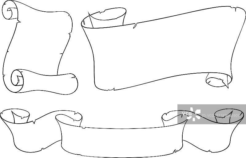 纸和丝带卷轴轮廓图集图片素材