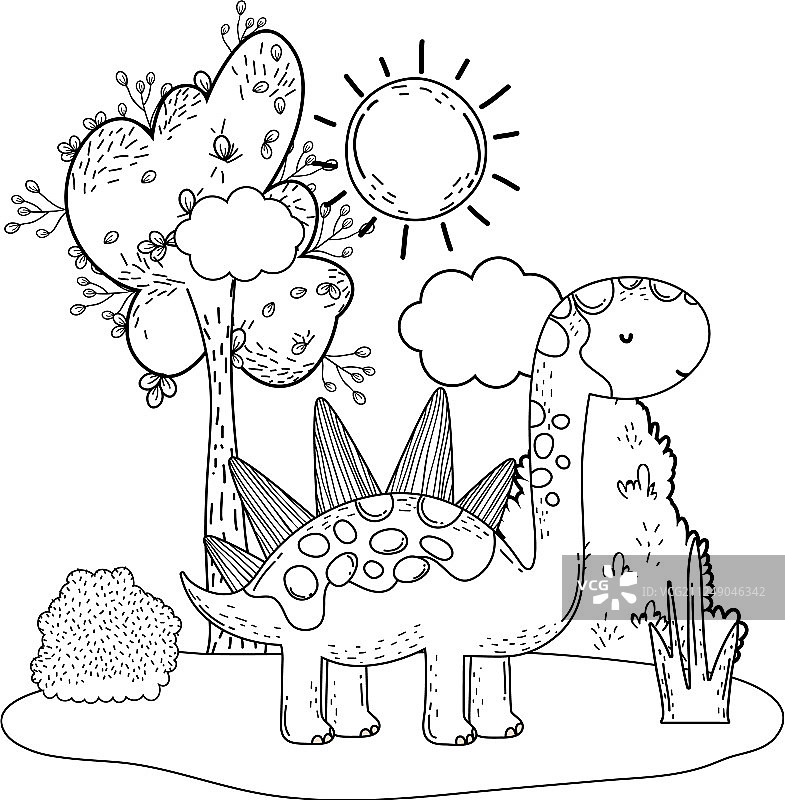 风景中带着树的可爱雷龙图片素材