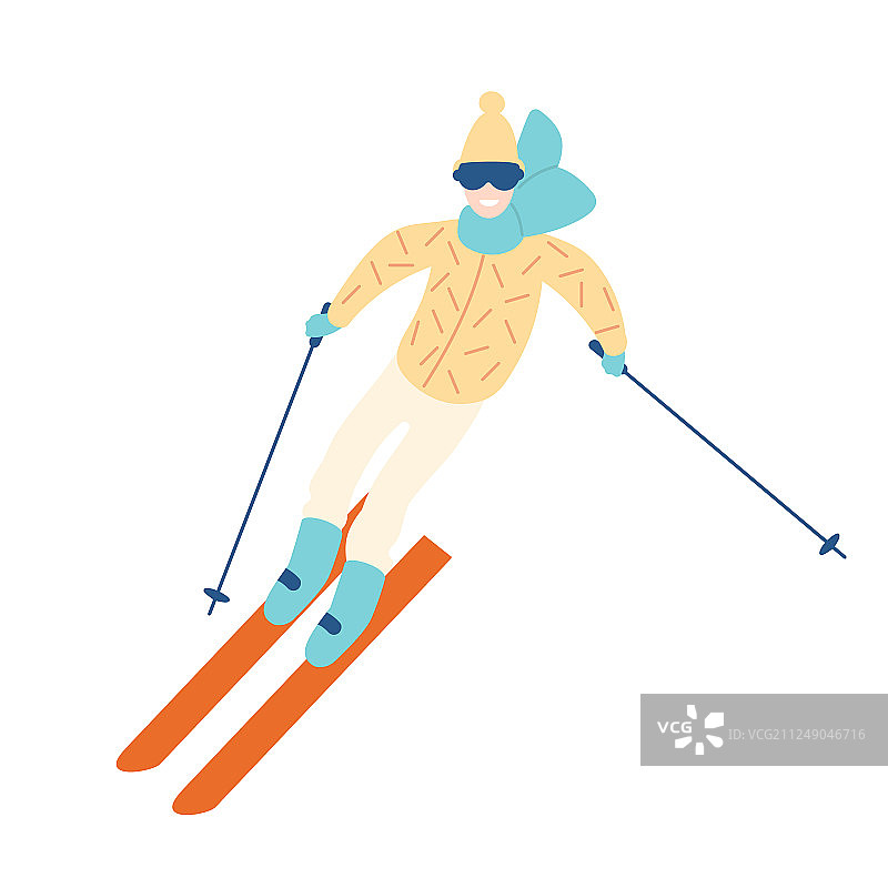 快乐的男人穿着冬季外套滑雪下坡图片素材